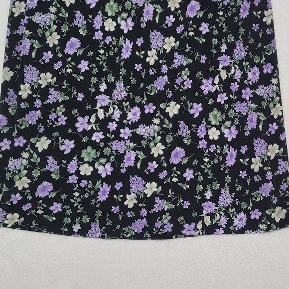 Vintage Studio 90s Purple Ditsy Floral Crepe Bow Waist Flowy Hem Mini Skirt M - Picture 7 of 9